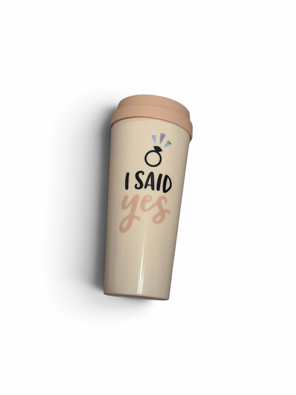 I Said Yes Beige Travel Mug with Pink Lid